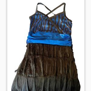 Weissman Dance costume black fringe flapper sequin blue 5361 Adult XLA